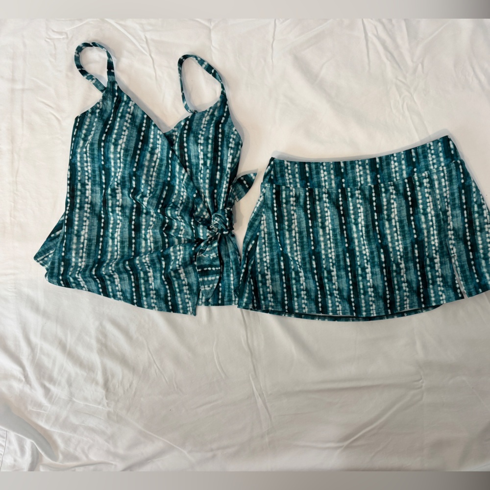 Garnet Hill Wrap Front Tankini top and swim skirt